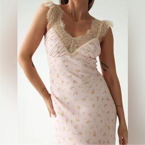 Rumored Pink Floral Lace Maxi Dress